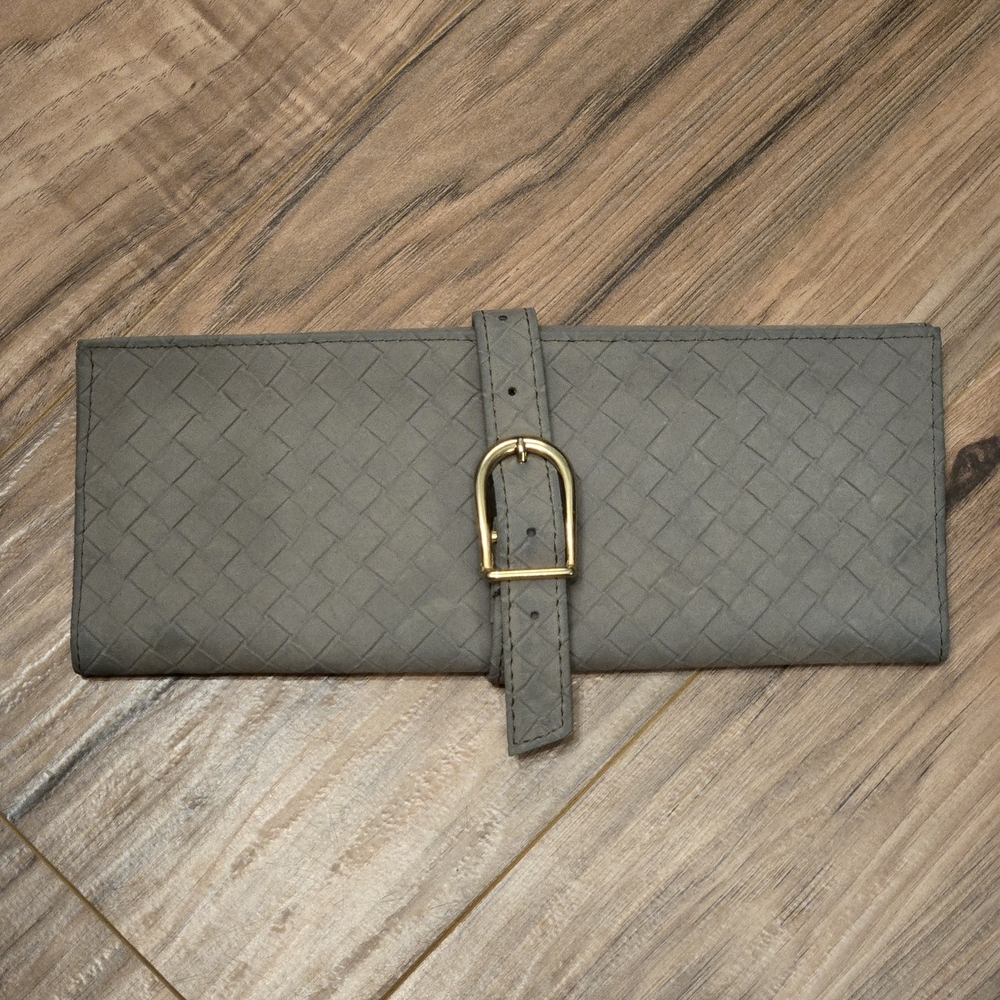 Vintage Gray Suede Woven Jewelry Travel Bag - Made In Italy